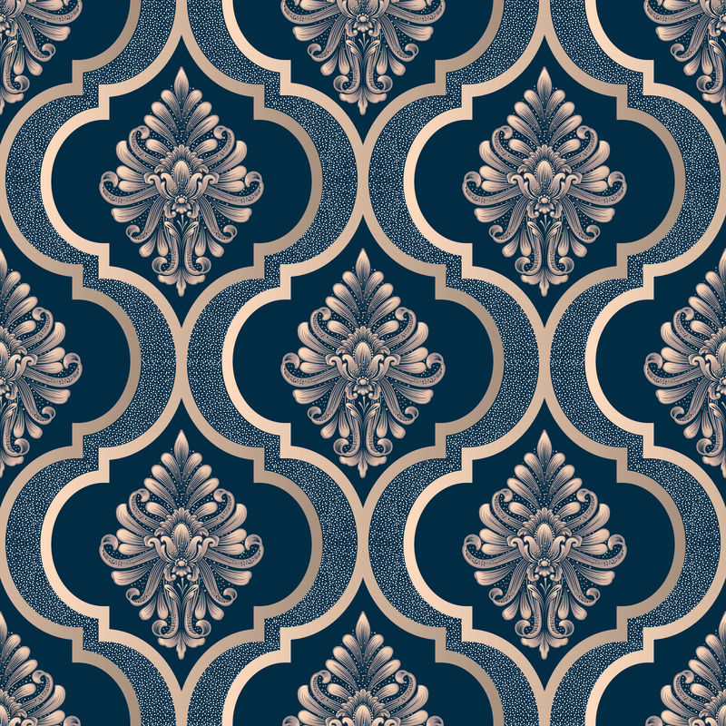 矢量缎纹无缝图案背景古典豪华老式锦缎装饰皇家维多利亚无缝质地墙纸纺织品包装精美的巴洛克花卉模板