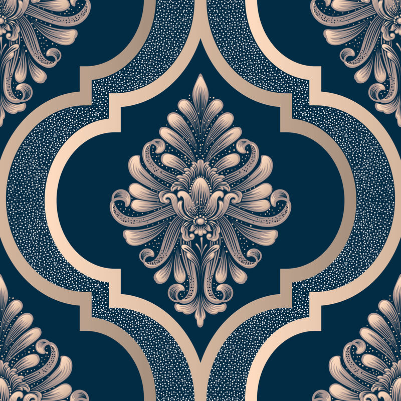 矢量缎纹无缝图案元件古典豪华老式锦缎装饰皇家维多利亚无缝质地墙纸纺织品包装精美的巴洛克花卉模板