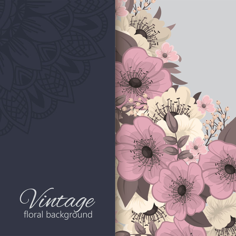 有花的贺卡-水彩画-横幅模板-向量框架