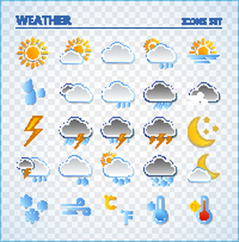 vector 3d真實的天氣預報圖標集-用於web界面或移動應用程序-隔離在