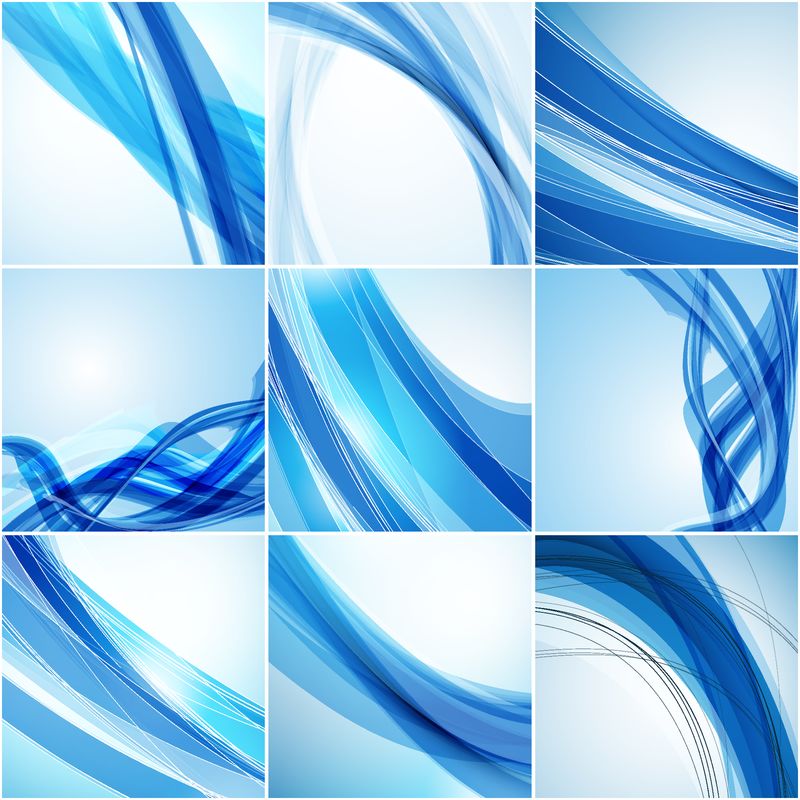 抽象向量背景集-浅色背景上的蓝波