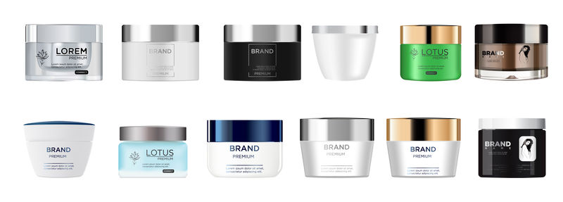 设置空的干净的彩色塑料和玻璃容器的矢量空白模板：