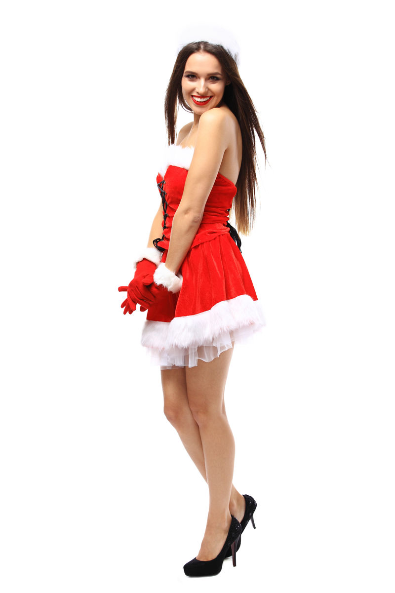 穿着圣诞老人服装的漂亮性感女孩