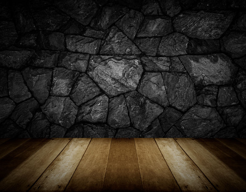 木地板灰裂石墙背景