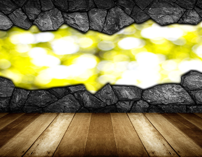 木地板灰裂石墙背景