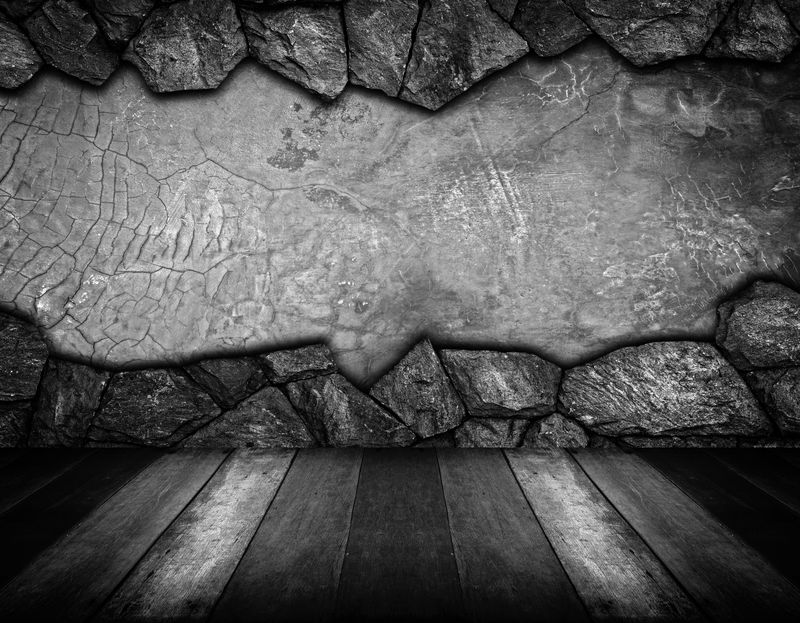 木地板灰裂石墙背景