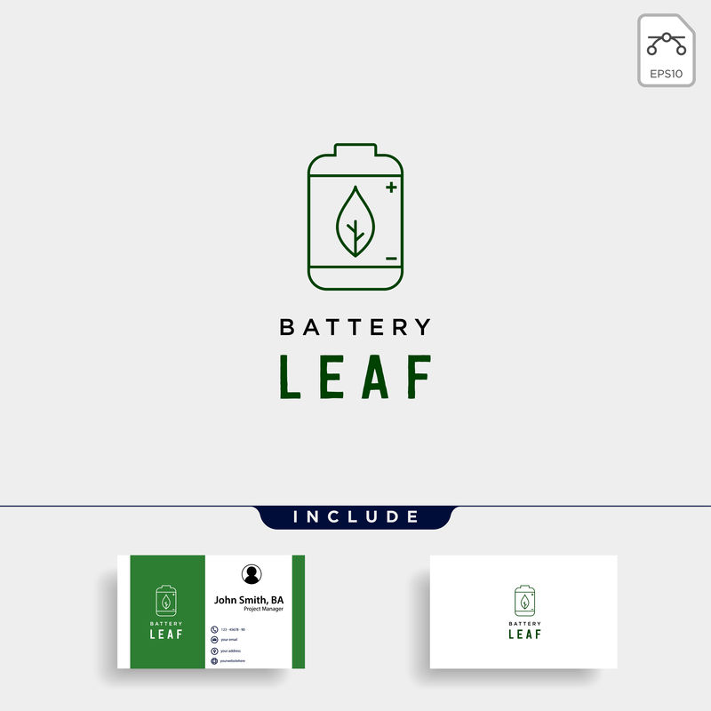 电池叶生态自然能源可再生简单标识模板矢量图
