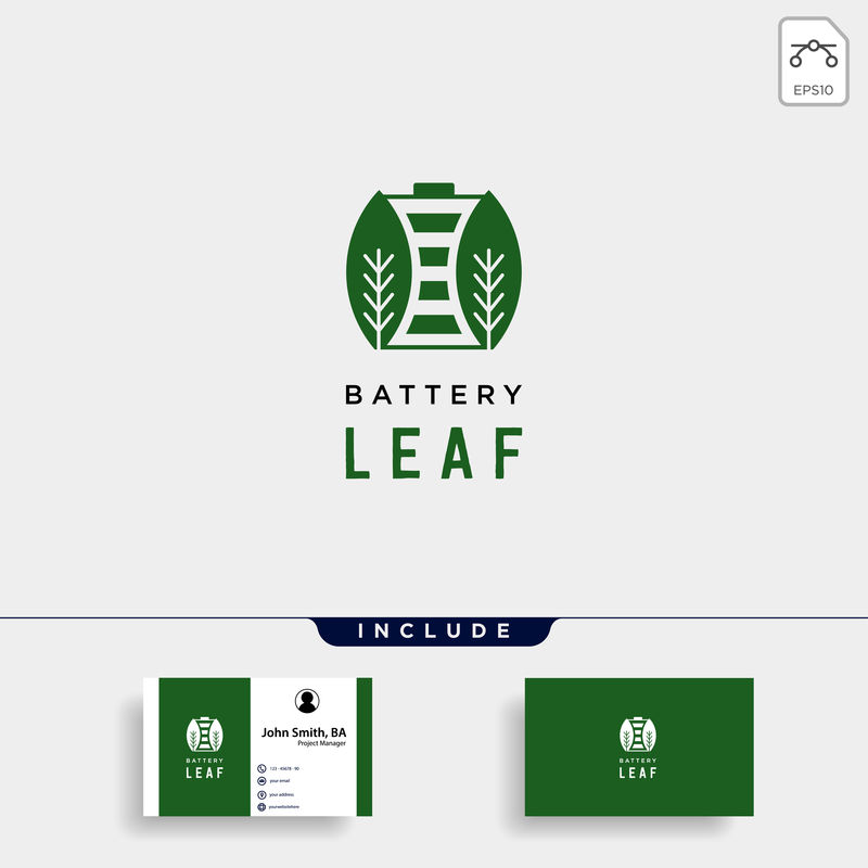 电池叶生态自然能源可再生简单标识模板矢量图