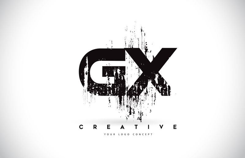 GX G X Grunge Brush Letter标志黑色设计矢量IL