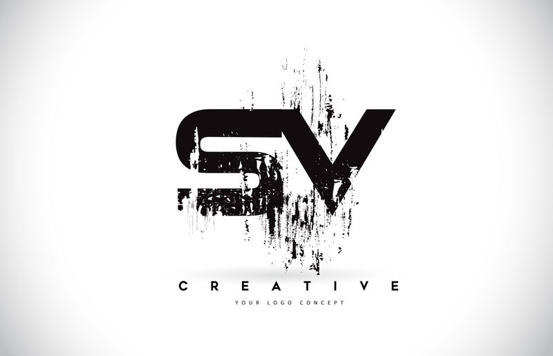SV S V Grunge Brush Letter黑色标志设计矢量IL