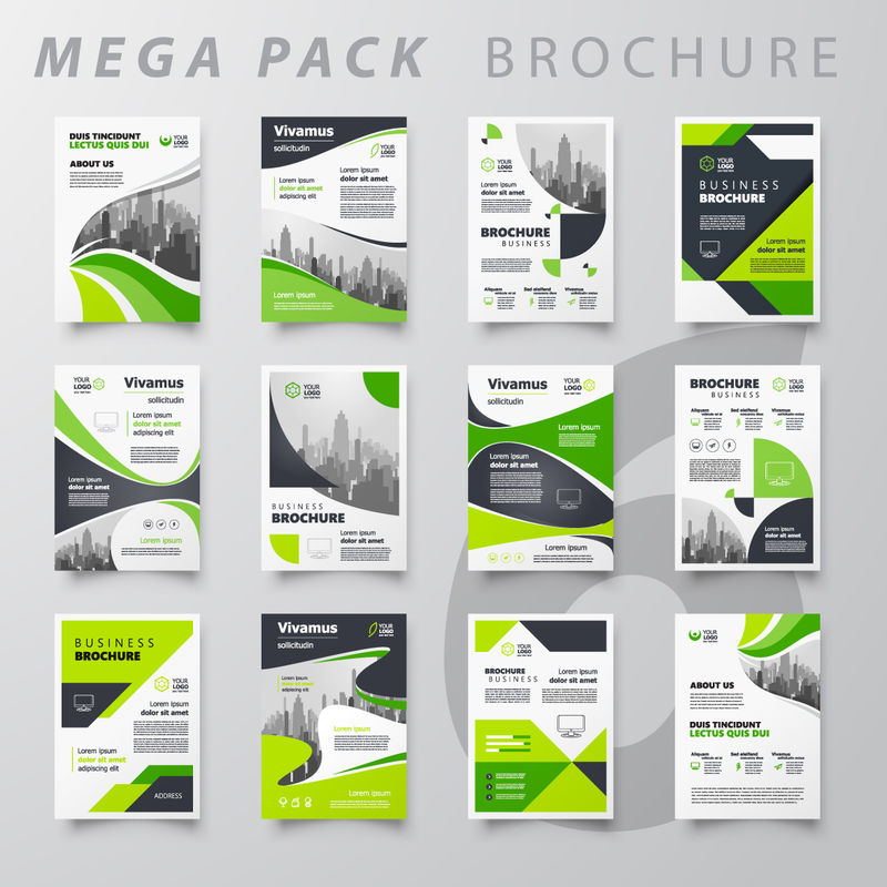 超大包装抽象小册子设计模板传单设置绿色