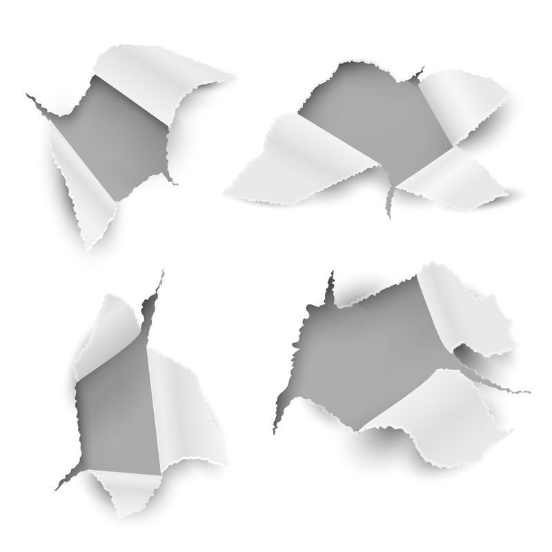 纸洞-破烂撕破页逼真撕破页贴纸子弹孔卡撕破边促销-白文本消息孔集