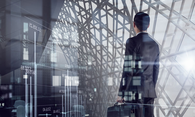 现代办公室的商人混合介质混合介质