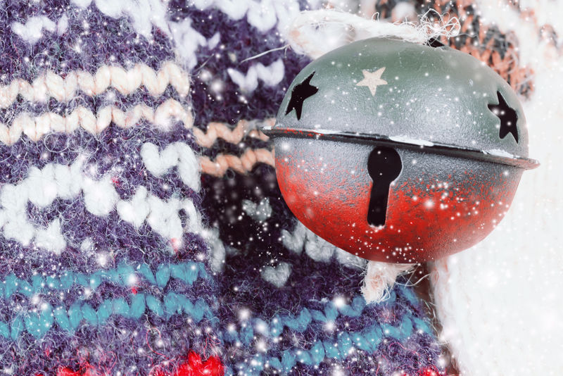 羊毛袜编织圣诞铃冬暖柔软选择性调焦照片