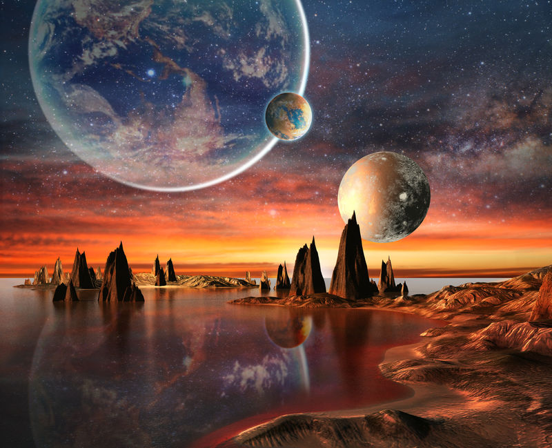 地球卫星和山脉的外星行星