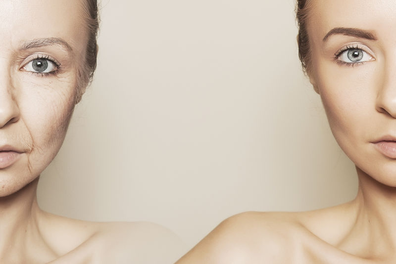 女人的两半脸——老的和年轻的