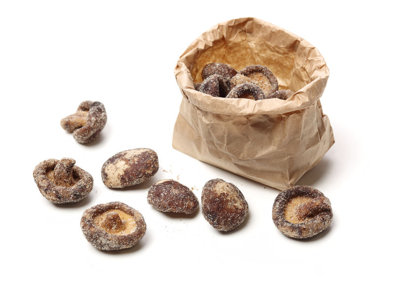 白底隔离的干蘑菇选择性聚焦