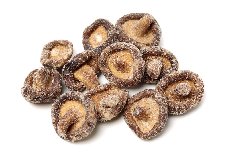 白底隔离的干蘑菇选择性聚焦