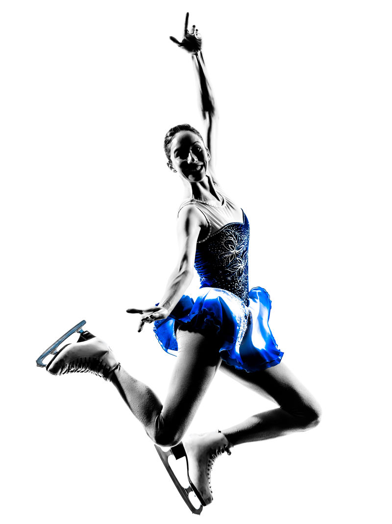 一名女子在白色背景下滑冰