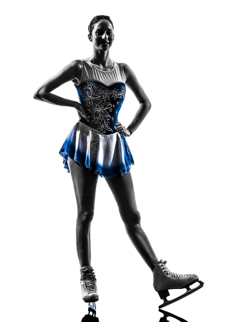 一名女子在白色背景下滑冰