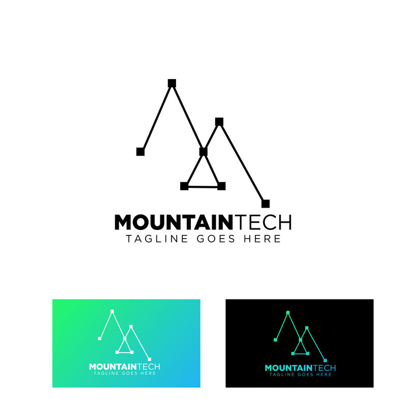 连接山峰的标志设计矢量图标或符号说明