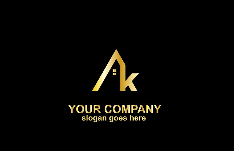 带有房屋图标的房地产字母K标志设计