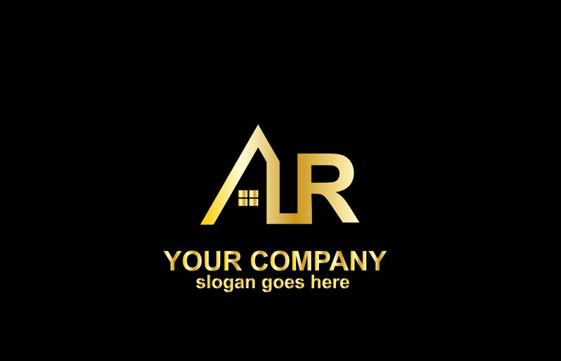 带有房屋图标的房地产字母R标志设计