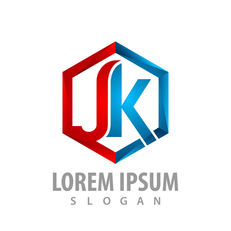 六边形首字母jk标志概念设计符号图形te