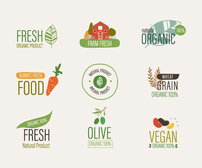 天然标签和新鲜有机横幅-农业标志标识农场贴纸刷漆设计