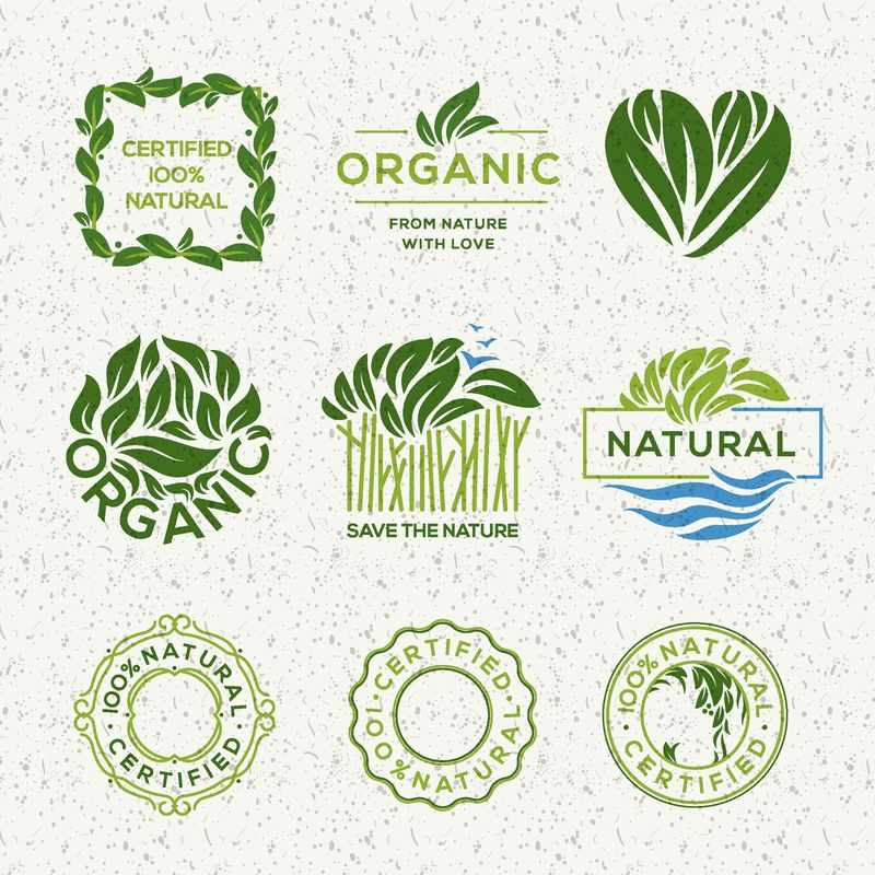 有机食品标签和元素-集食品和饮料-餐厅和有机产品矢量插图