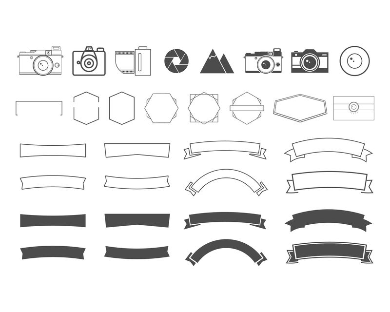 摄影古董和复古符号-丝带-镜框-元素-制作你自己的图标-徽章-标签-Vector Camera徽标模板-插图