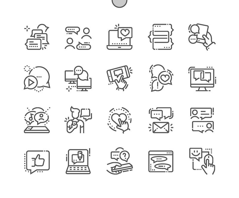 聊天精心制作的像素完美矢量细线图标30 2X网格的网络图形和应用程序-简单最小象形图