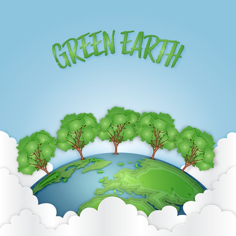 以纸艺术为背景的生态绿色城市-保存环境保护理念-矢量图解