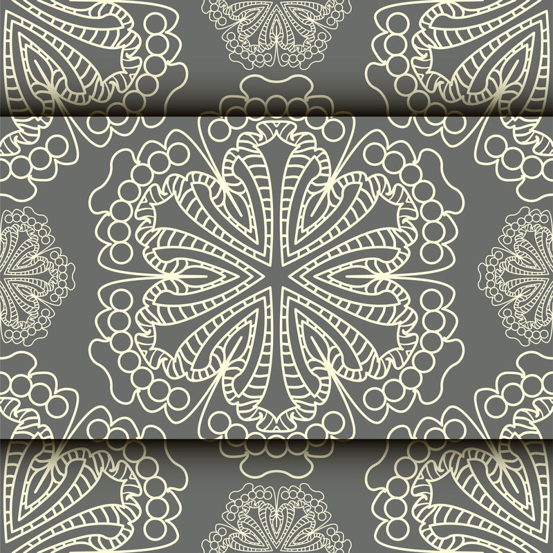 在卷轴工作背景上采用东方风格的矢量花边图案