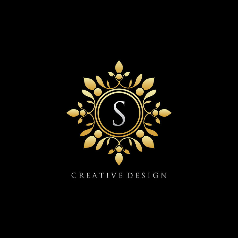 S字母金色豪华标志-时尚的花押字