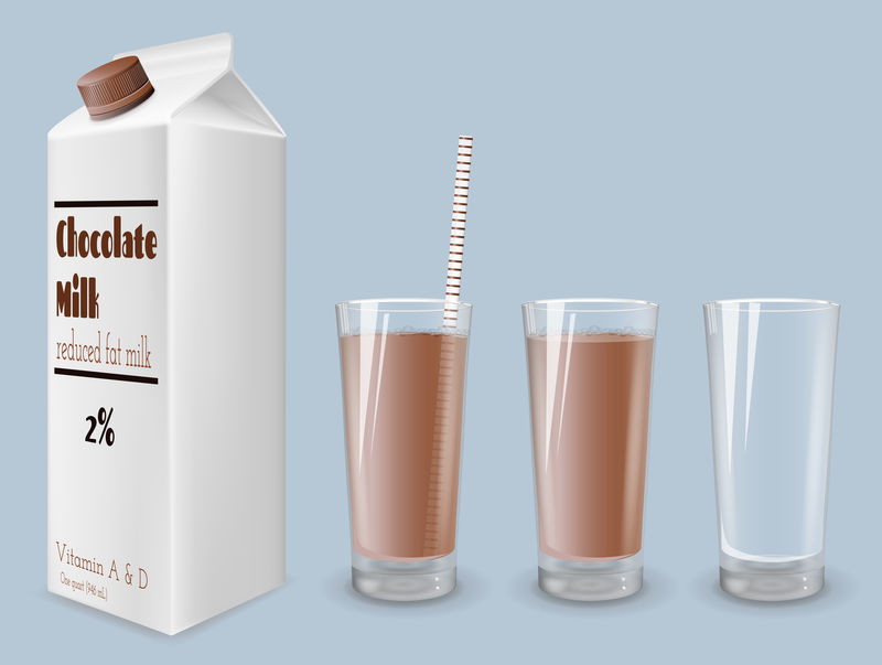 牛奶盒和牛奶杯巧克力牛奶