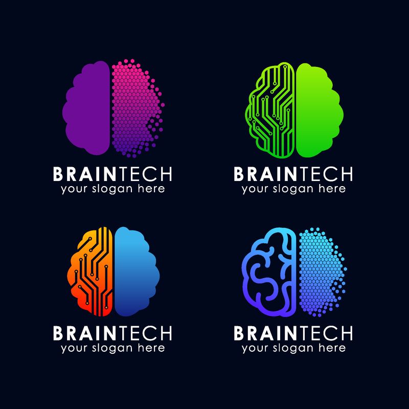 数字大脑标志设计-Brain Tech徽标模板矢量图标