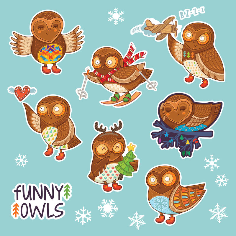 卡通猫头鹰贴纸系列