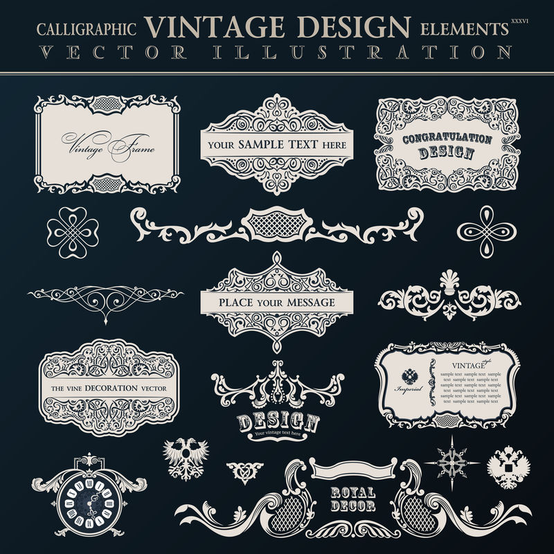 书法复古元素和页面装饰矢量帧ORNAM