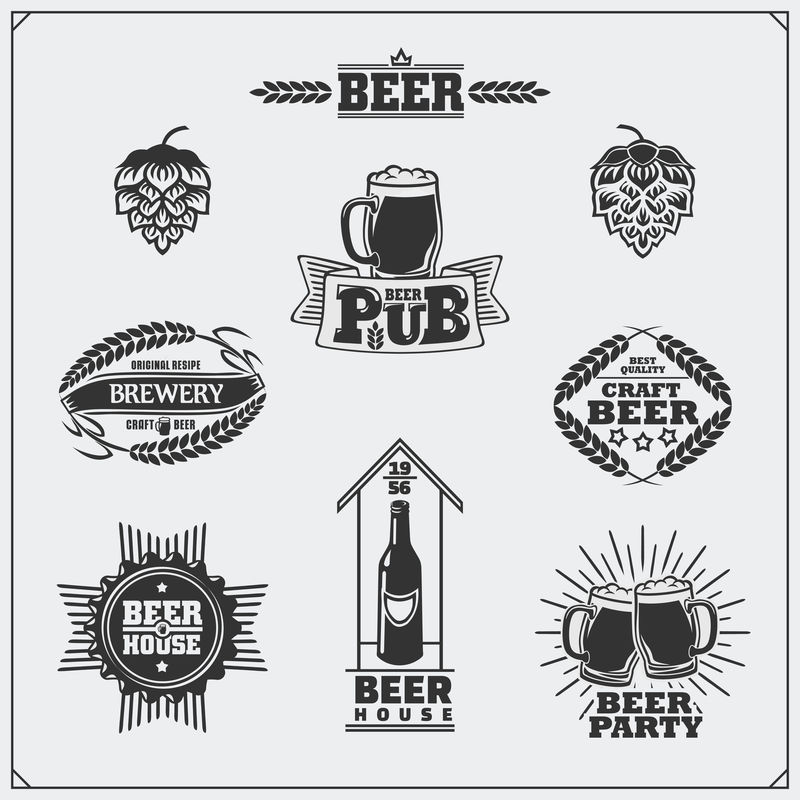 啤酒套装标签贴纸标志符号和设计元素