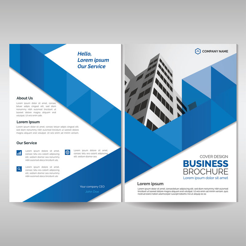 蓝色几何样式的商务小册子封面模板