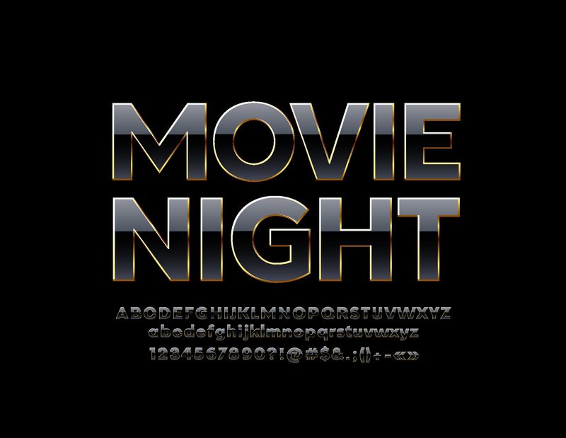 矢量豪华海报电影之夜时尚字体-金黑字母数字和符号