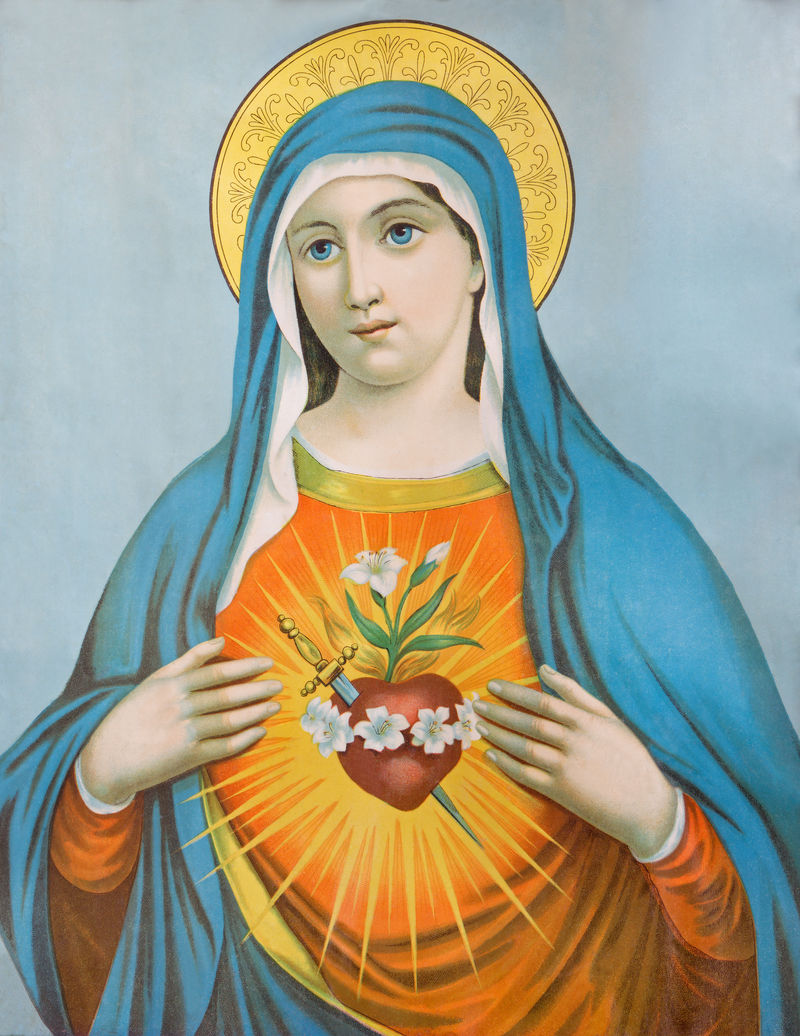 圣母玛利亚的心典型的天主教形象