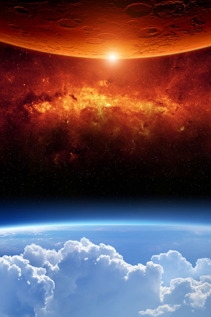 抽象科学背景-地球红星外星人行星红星系由NASA/JPL Caltech提供的图像元素