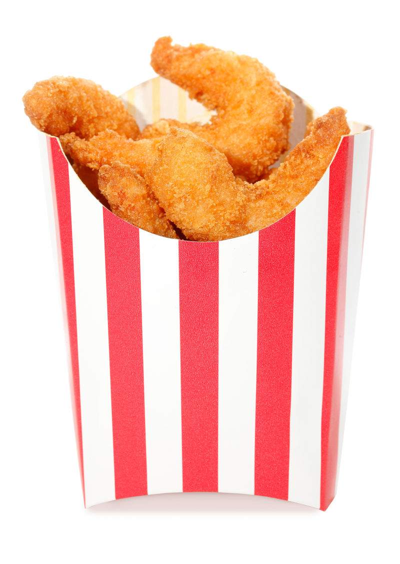 红白条纹快餐盒虾仁