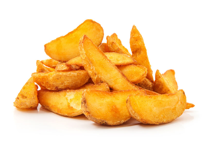 油炸土豆楔子快餐白色孤立