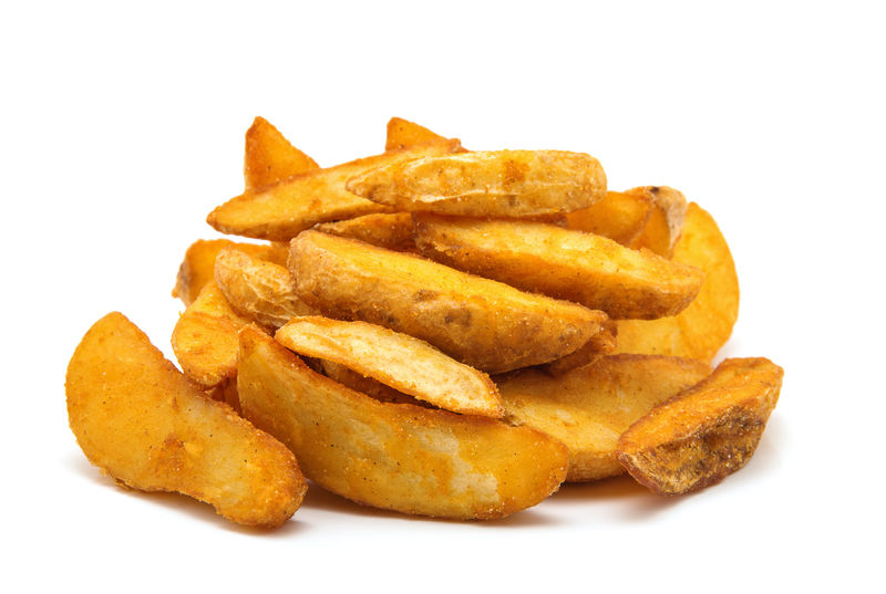 油炸土豆楔子快餐白色孤立