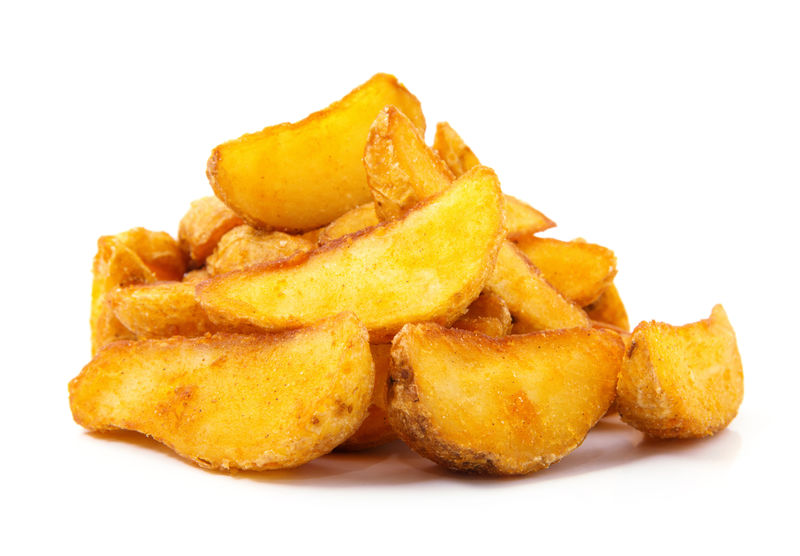 油炸土豆楔子快餐白色孤立