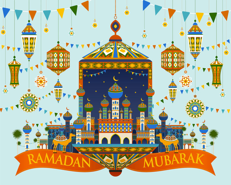 五颜六色的清真寺和灯笼