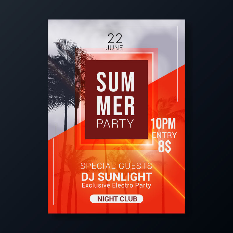 夏日派对现代传单模板背景向量eps10